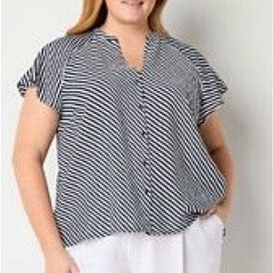 Liz Claiborne Navy and White Striped Blouse